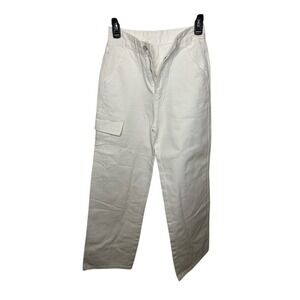 Ammense White Cargo Pants Straight Leg Utility Trousers XS‎ Extra Small NEW